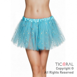 POLLERA TUTU INFANTIL CON BRILLOS CELESTE DE 30 CM DE LARGO